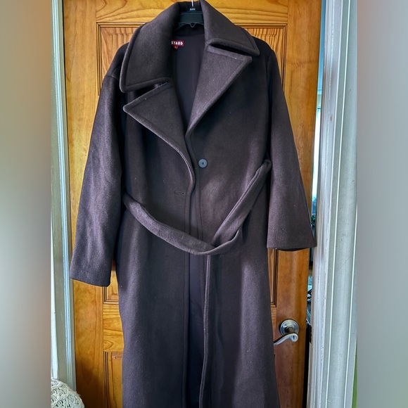 Staud-brown carver scarf detail wool blend coat - Picture 2 of 11